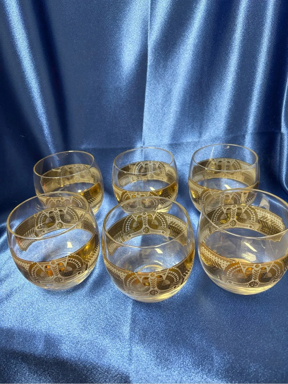 Vintage Signed George Briard Rolly Polly Glasses, 6 in set, in a bird motif